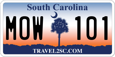 SC license plate MOW101