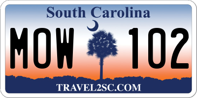 SC license plate MOW102