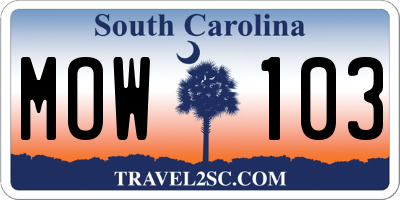 SC license plate MOW103