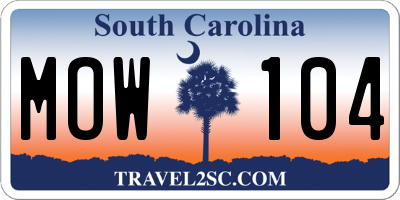 SC license plate MOW104