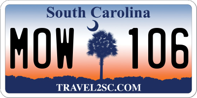 SC license plate MOW106