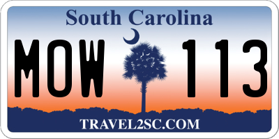 SC license plate MOW113