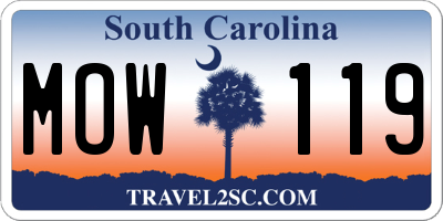 SC license plate MOW119