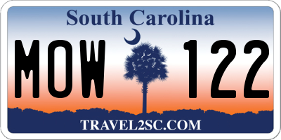 SC license plate MOW122