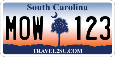 SC license plate MOW123