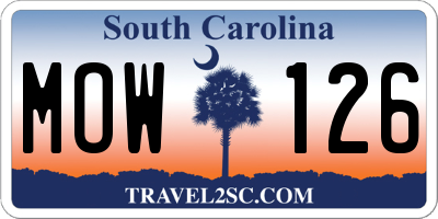 SC license plate MOW126