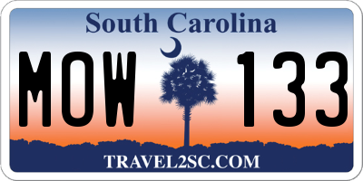 SC license plate MOW133