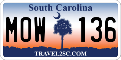 SC license plate MOW136