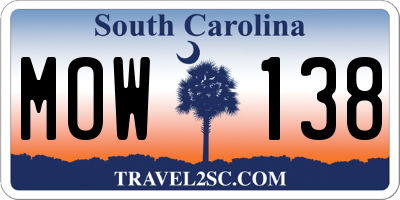 SC license plate MOW138