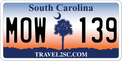 SC license plate MOW139