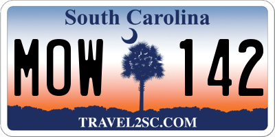 SC license plate MOW142
