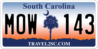 SC license plate MOW143