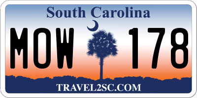 SC license plate MOW178