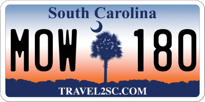 SC license plate MOW180