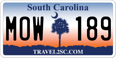 SC license plate MOW189