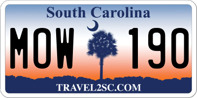 SC license plate MOW190