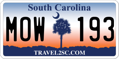 SC license plate MOW193