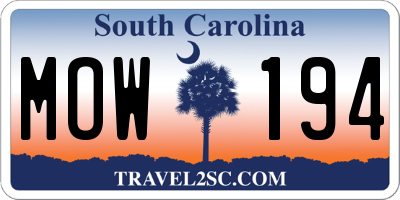 SC license plate MOW194