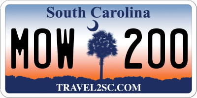 SC license plate MOW200