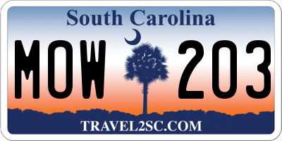 SC license plate MOW203