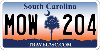 SC license plate MOW204