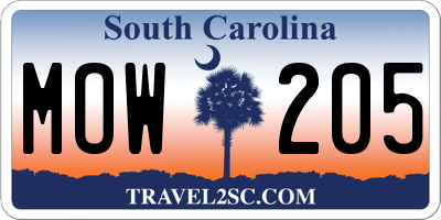 SC license plate MOW205