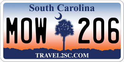 SC license plate MOW206