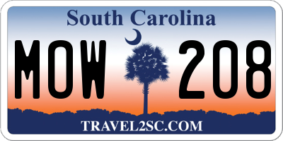 SC license plate MOW208