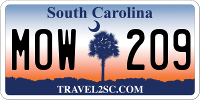 SC license plate MOW209