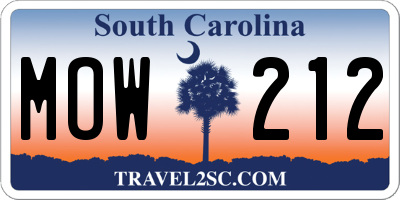 SC license plate MOW212