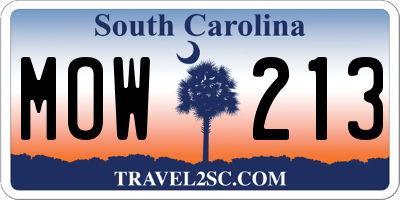 SC license plate MOW213