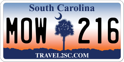 SC license plate MOW216