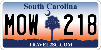 SC license plate MOW218