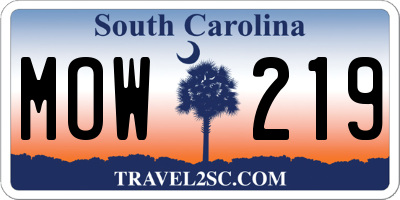 SC license plate MOW219