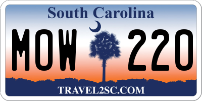 SC license plate MOW220