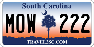 SC license plate MOW222