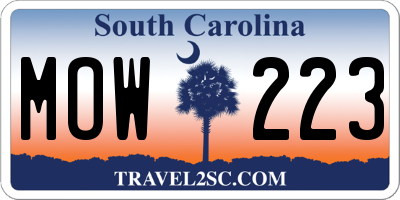 SC license plate MOW223