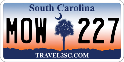 SC license plate MOW227