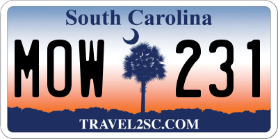 SC license plate MOW231