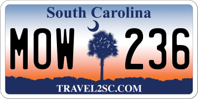 SC license plate MOW236