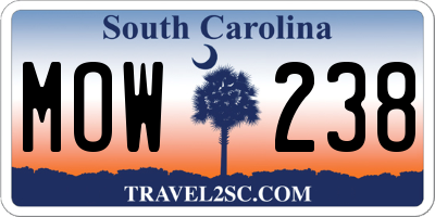SC license plate MOW238