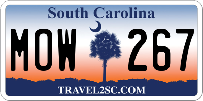 SC license plate MOW267