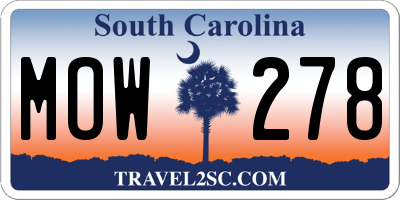 SC license plate MOW278
