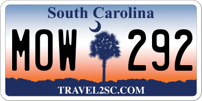 SC license plate MOW292