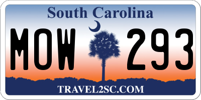 SC license plate MOW293