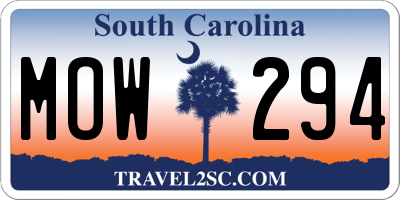 SC license plate MOW294