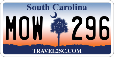 SC license plate MOW296