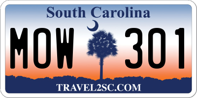 SC license plate MOW301