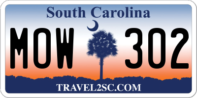 SC license plate MOW302