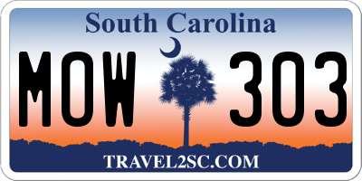 SC license plate MOW303